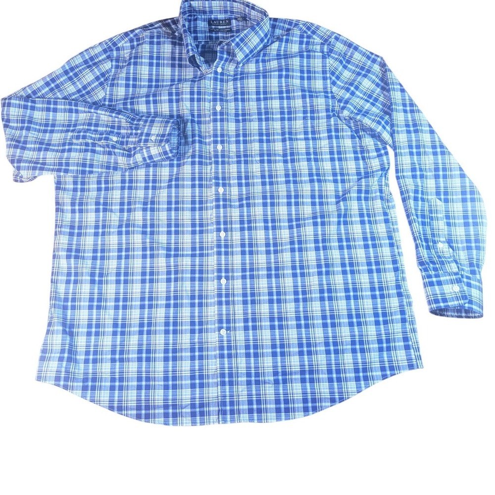 Lauren Ralph Lauren Men's 18.5 Blue Plaid Stretch Button Down Tall Fit‎ Shirt